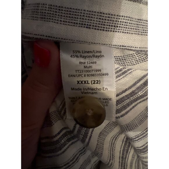 Linen Blend Dress  XXXL Pockete Button-Down Striped Beach Coastal  Boho‎ - Picture 9 of 9